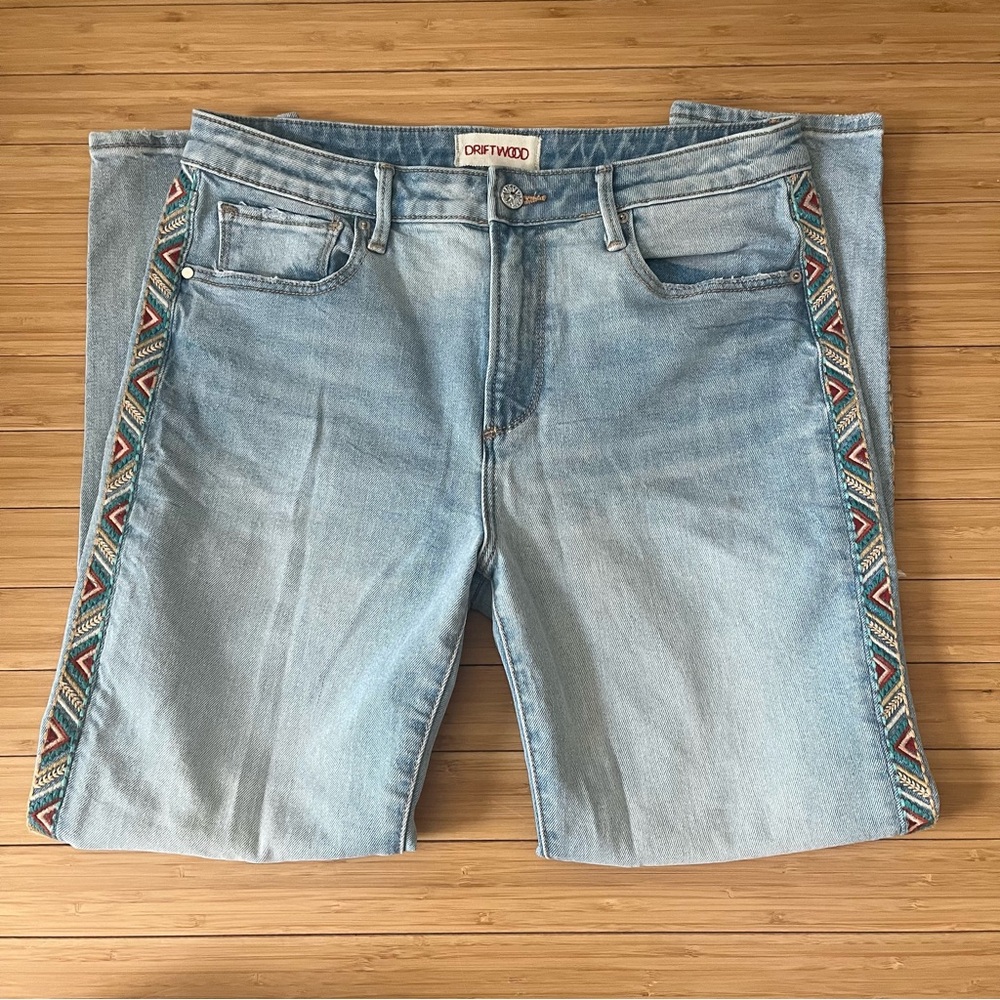 Free People Driftwood Gizelle Embroidered Denim Jeans 29 - Picture 2 of 6